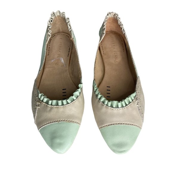 Terra Plana Womens Slip Ons Flats Green Ivory Leather Size EU 36 US 6 - Picture 2 of 13